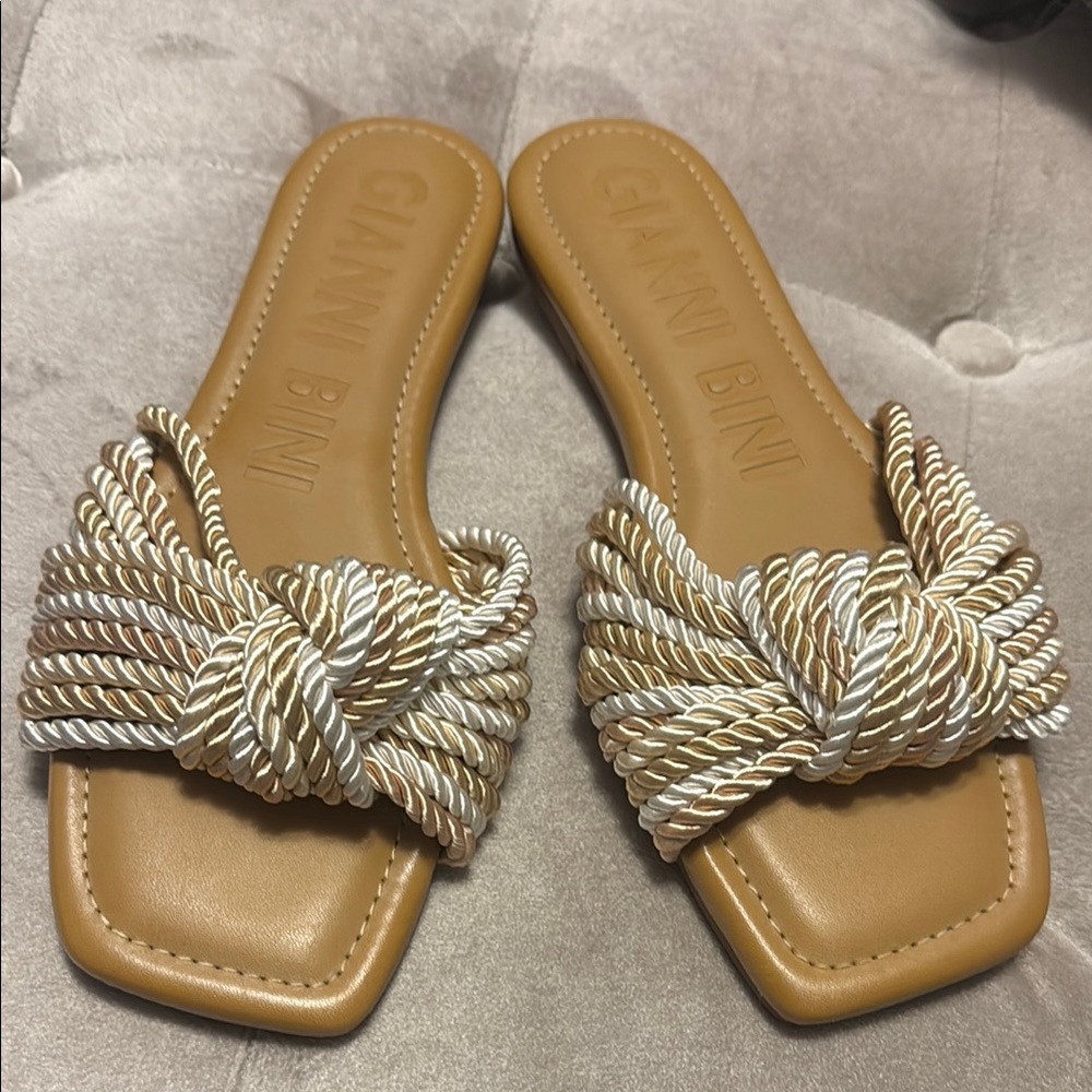 Gianni Bini Women's Tan and Cream Slide Sandals